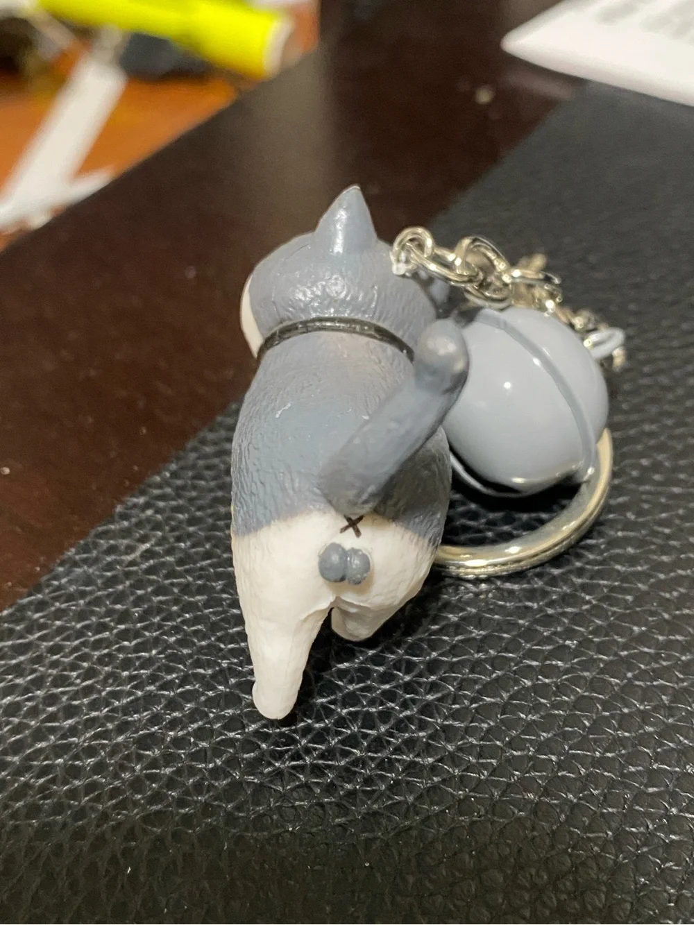Cute Grey & White Cat Keychain with Bell and clasp